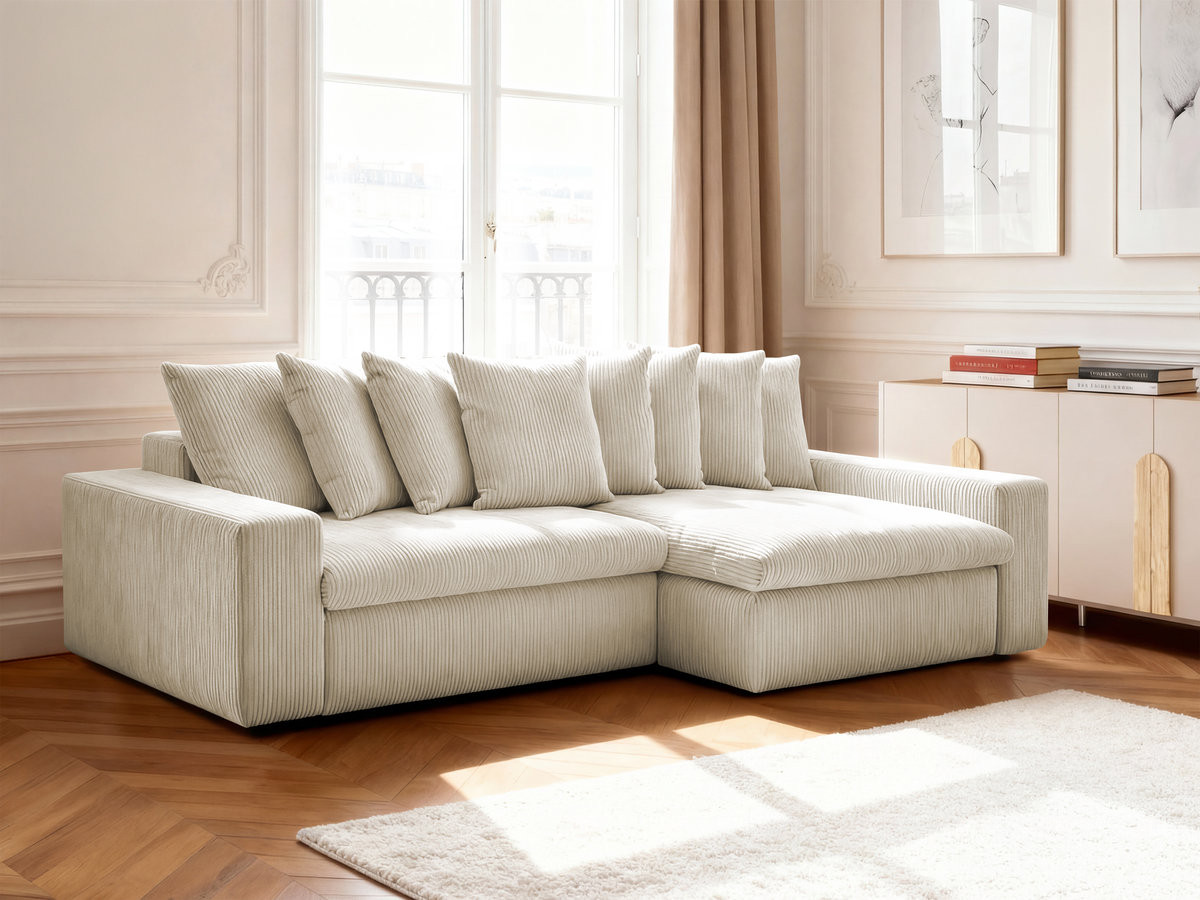 Bobochic Enore Ecksofa 330 × 157 cm Cordsamt Beige Ecke rechts