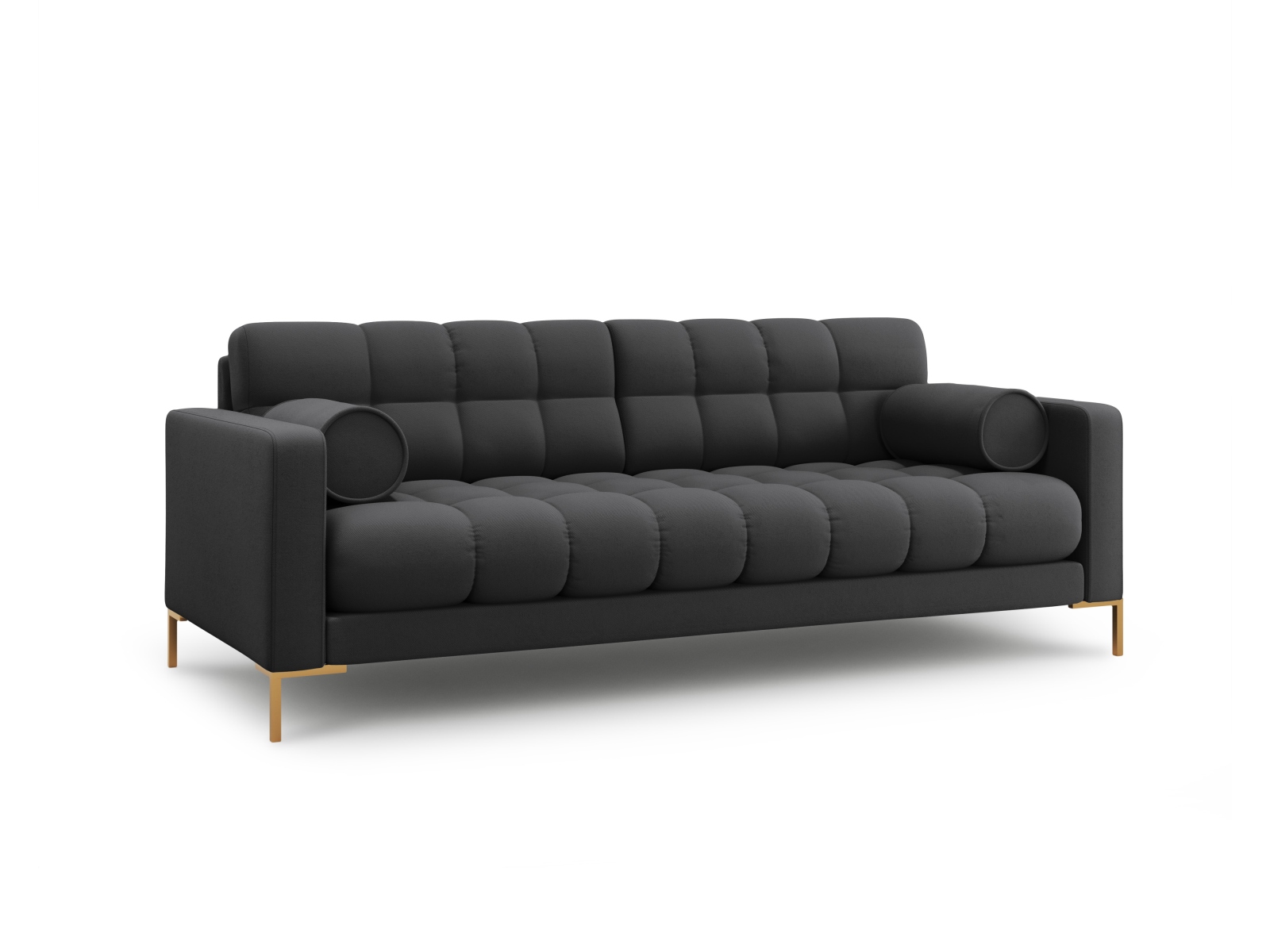Cosmopolitan Design Sofa Bali 4-Sitzer Strukturierter Stoff Neve Dunkelgrau Beine Gold
