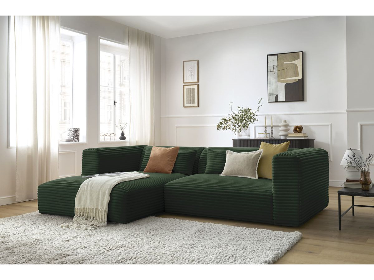 Bobochic Harry Ecksofa Breitcord weich Grün Ecke links