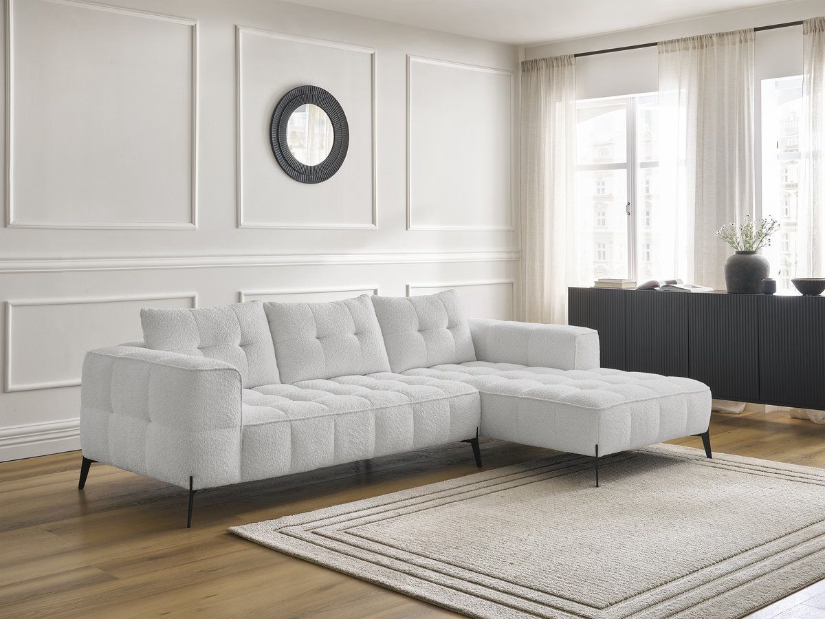 Bobochic Anis Ecksofa Bouclé-Stoff Hellgrau Ecke rechts