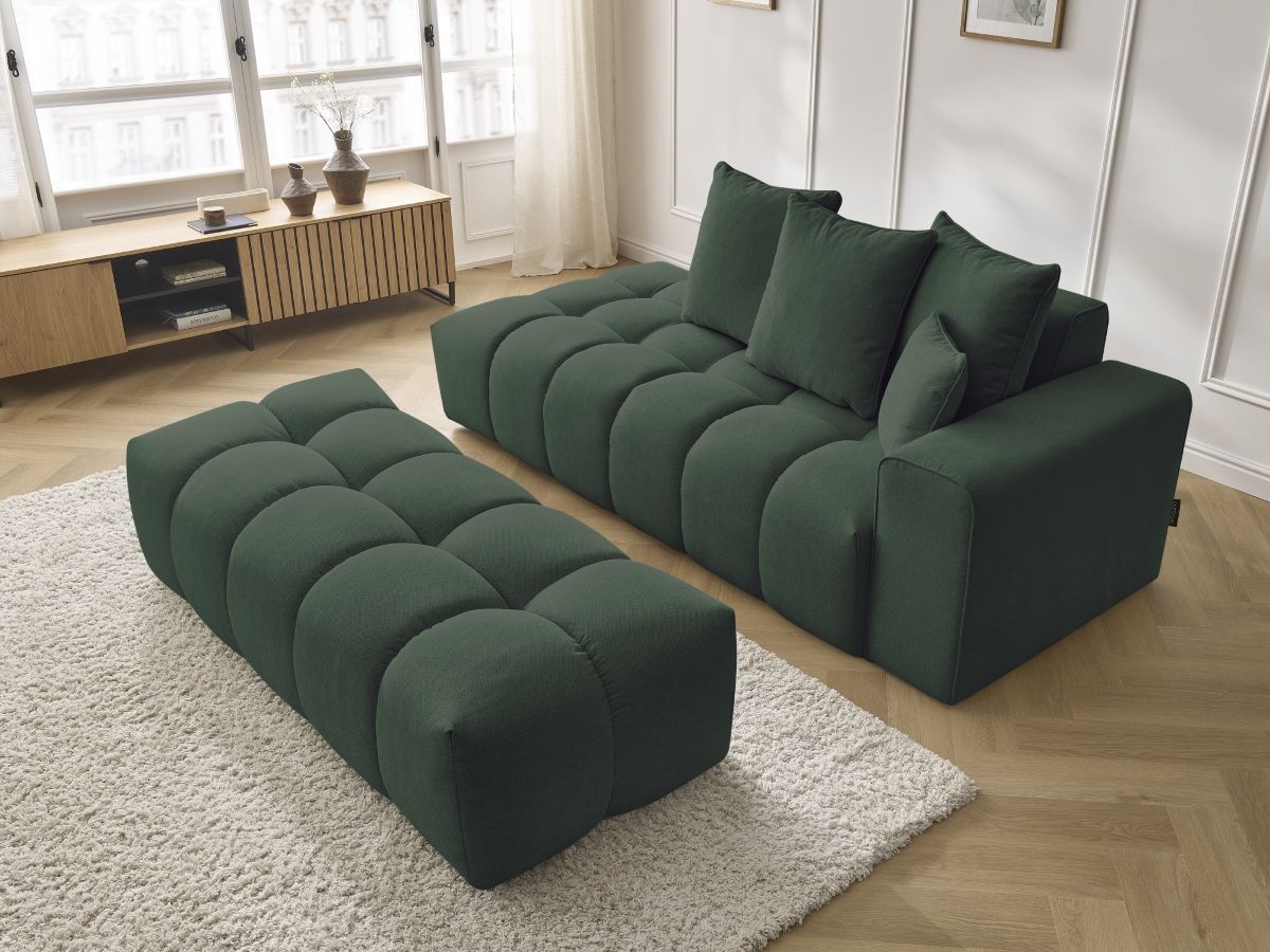 Bobochic Mont-blanc Sofa 5-Sitzer mit Pouf Melange-Stoff Grün Armlehne rechts