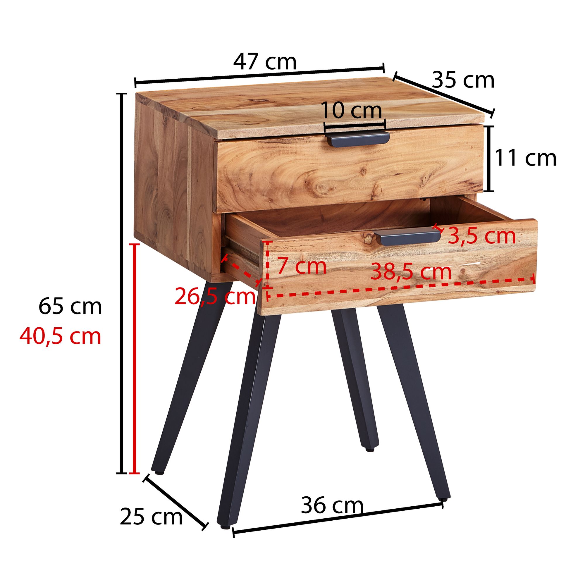 Nachttisch Vorbasse Akazie Massivholz 47 × 35 × 65 cm