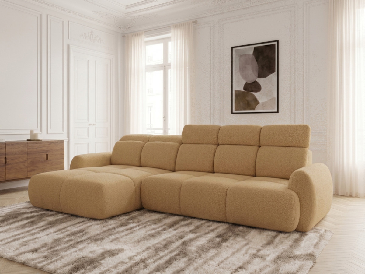 Bobochic Ruby Ecksofa mit Schlaffunktion und Bettkasten Chenille Gelb Ecke links