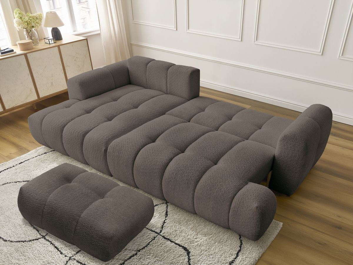 Bobochic Fuji Ecksofa mit Schlaffunktion und Bettkasten und Pouf 292 × 160 cm Bouclé-Stoff Braun Ecke links