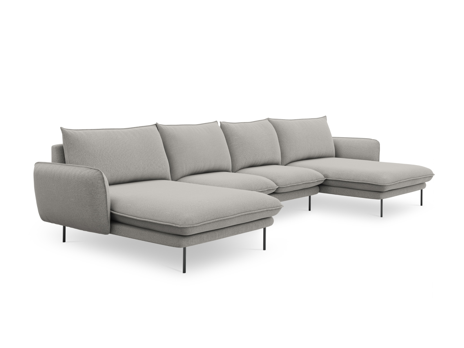 Cosmopolitan Design Panoramasofa Vienna 6-Sitzer Strukturierter Stoff Asgard/Positano Hellgrau Beine Schwarzes Metall