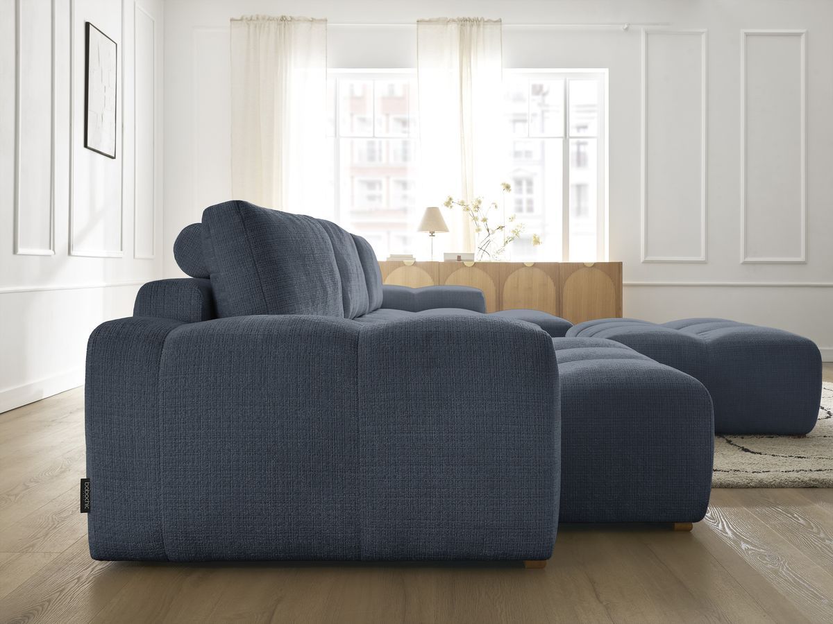 Bobochic Anakin Wohnlandschaft mit Pouf, 3 Kissen Strukturstoff Dunkelblau