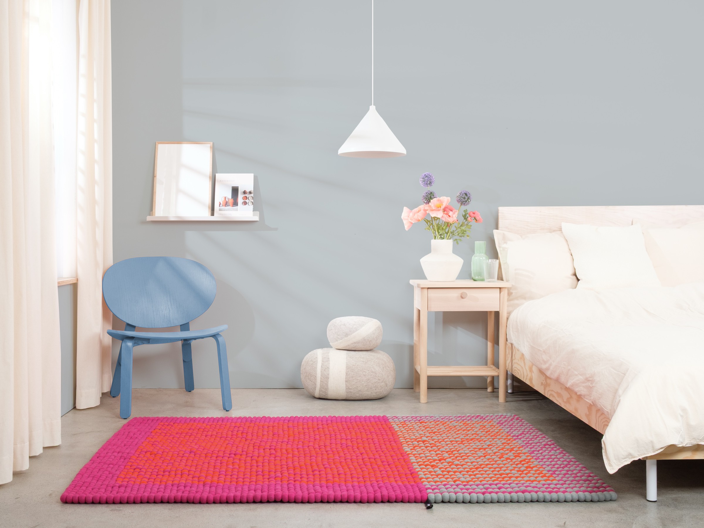 myfelt Tahiti Filzkugelteppich Koralle rechteckig 70 x 100 cm