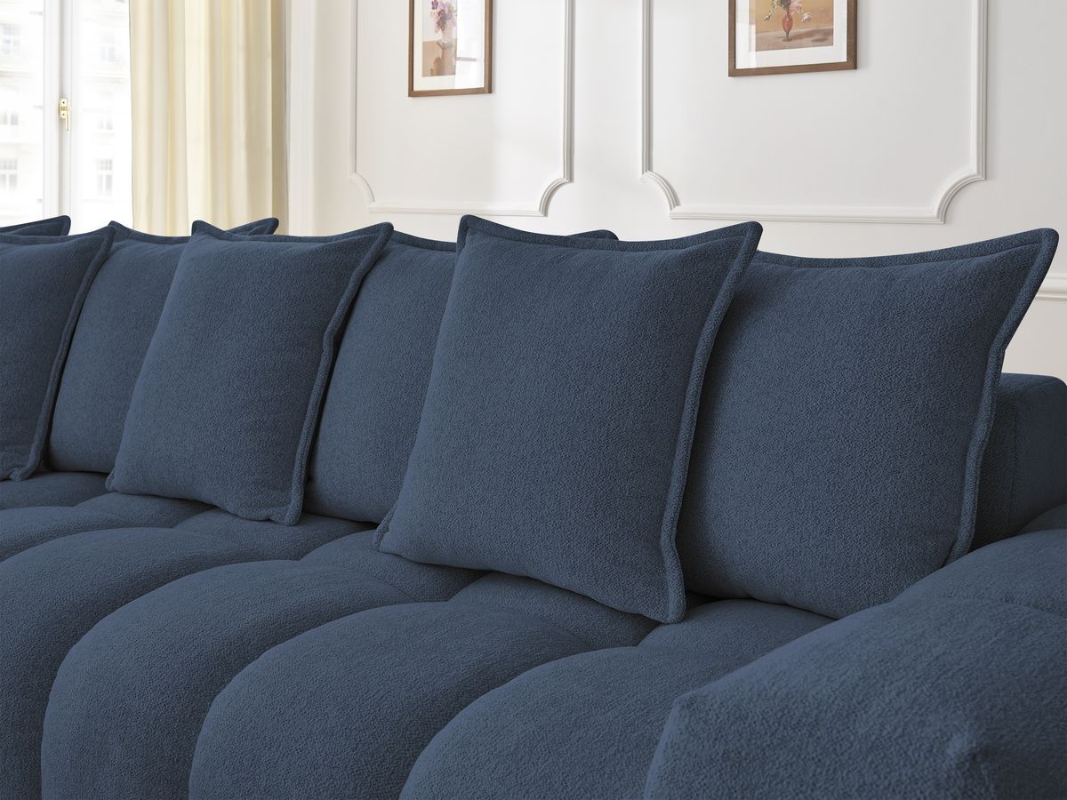Bobochic Everest Ecksofa mit Schlaffunktion und Pouf, 10 Kissen Melange-Stoff Dunkelblau Ecke links