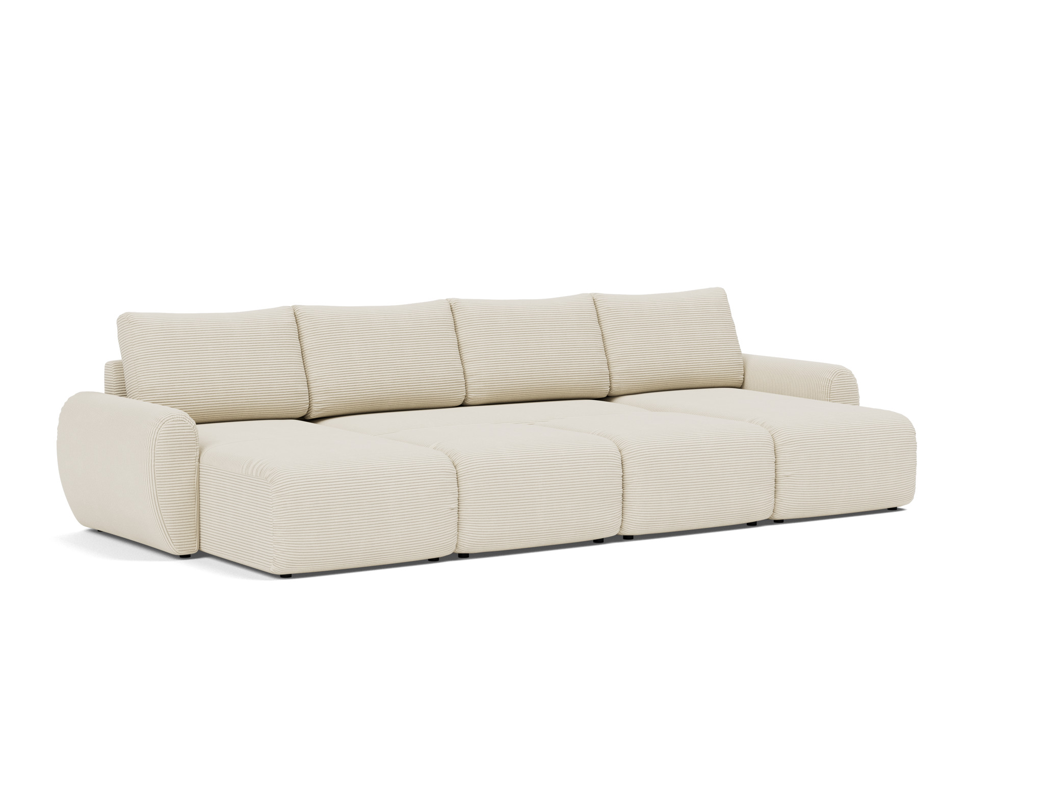 Schlafsofa Norum U-Form mit Curve-Armlehnen Kord Corduroy 594-Ivory