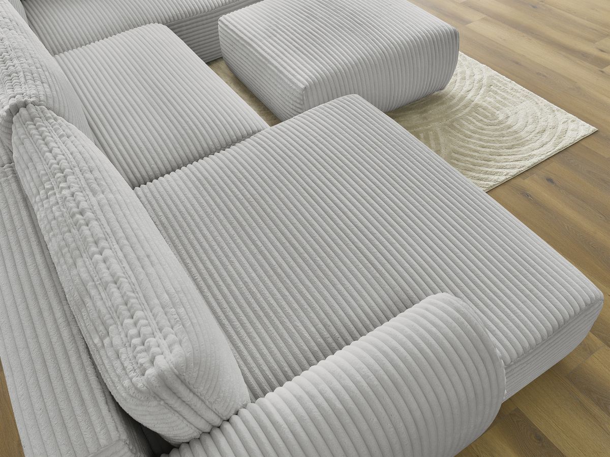 Bobochic Lucien Wohnlandschaft mit Pouf Breitcord weich Hellgrau Ecke links