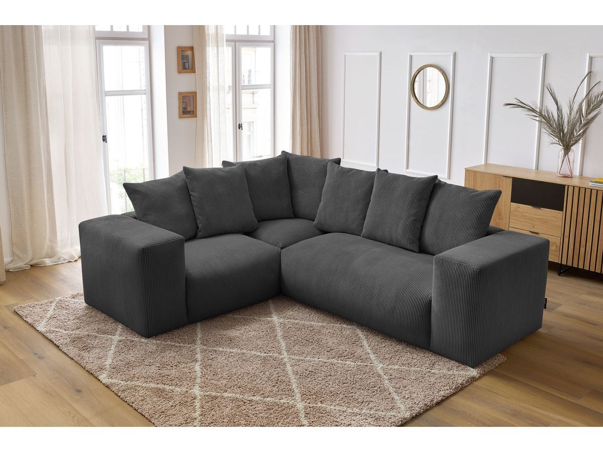 Bobochic Voltaire Ecksofa 268 × 214 cm Cordsamt Dunkelgrau Ecke links
