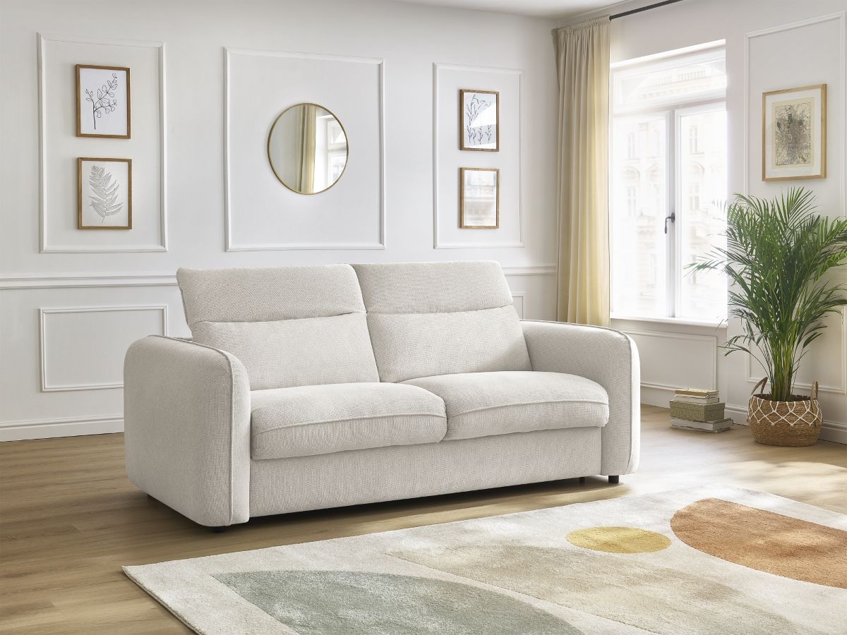 Bobochic Achille Schlafsofa 3-Sitzer Melange-Stoff Weiß, Liegefläche 160 × 200 cm
