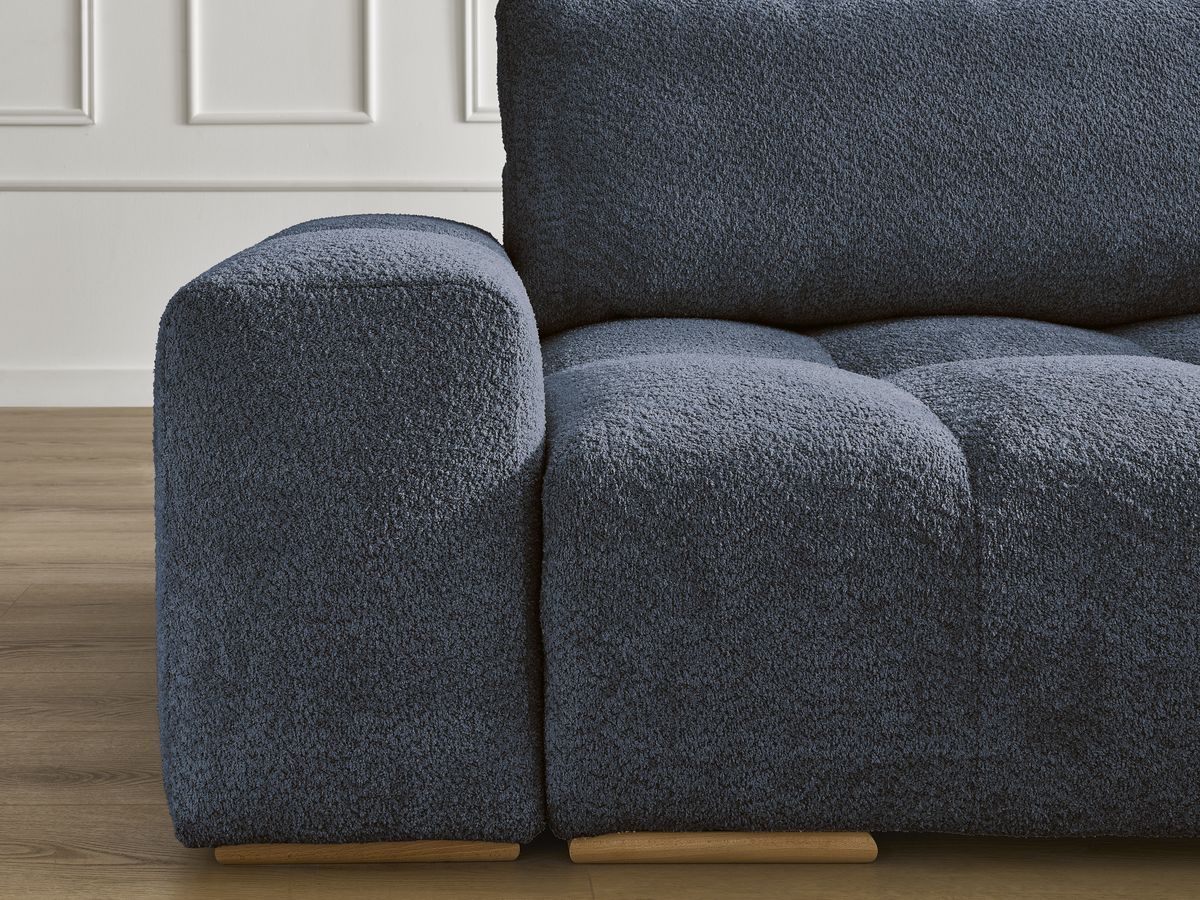 Bobochic Anakin Ecksofa mit Pouf, 2 Kissen Bouclé-Stoff Dunkelblau