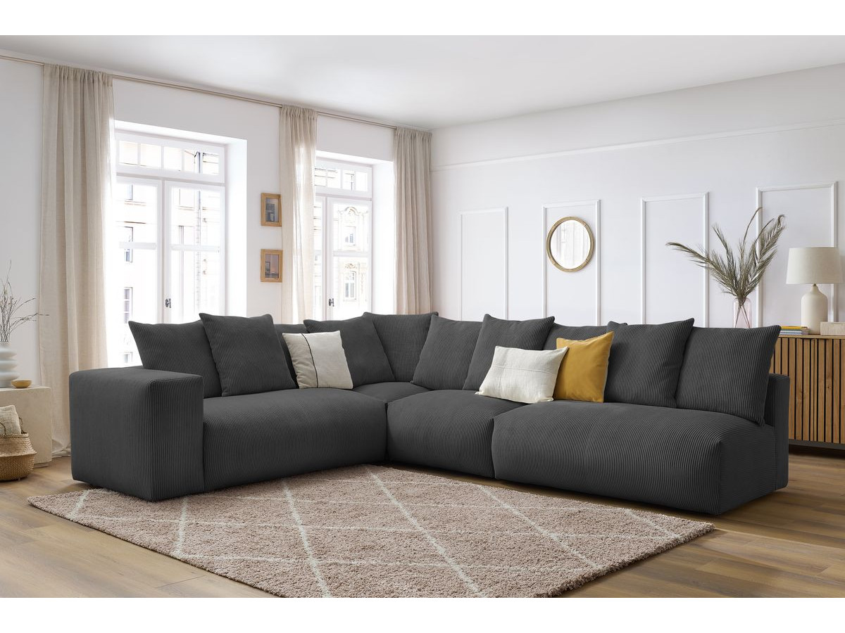Bobochic Voltaire Ecksofa 322 × 268 cm Cordsamt Dunkelgrau Ecke links