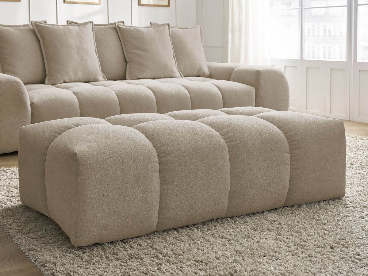 Bobochic Everest Schlafsofa 3-Sitzer mit Bettkasten und Pouf, 5 Kissen Strukturstoff Taupe