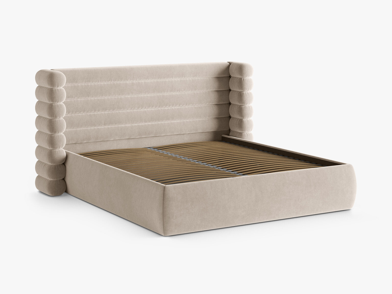 Micadoni Stauraumbett mit Kopfteil Mount Samt Salvador Beige 160x200