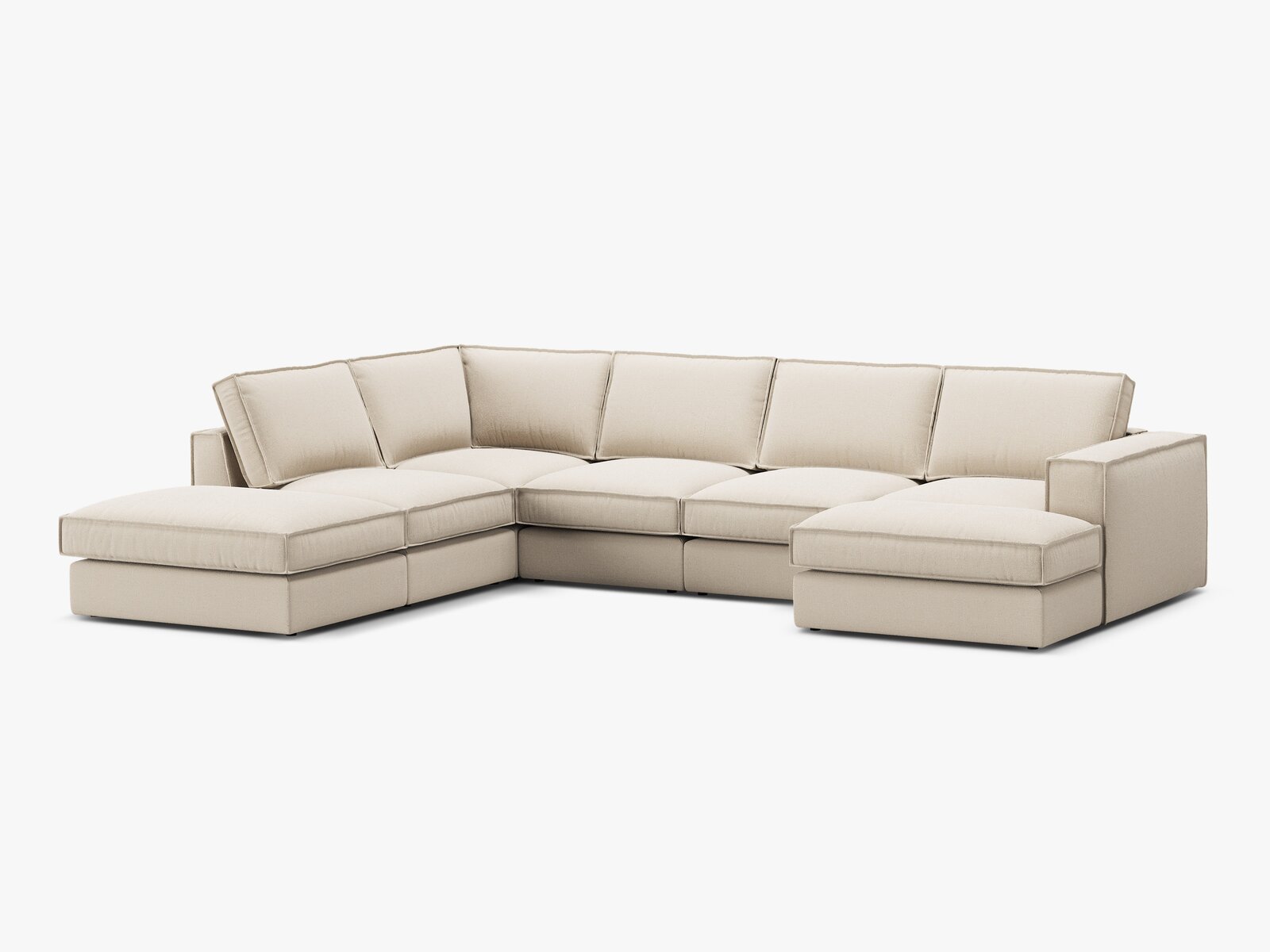 Micadoni modulares Panorama Ecksofa Pola 5-Sitzer Links Strukturierter Stoff Babel Beige
