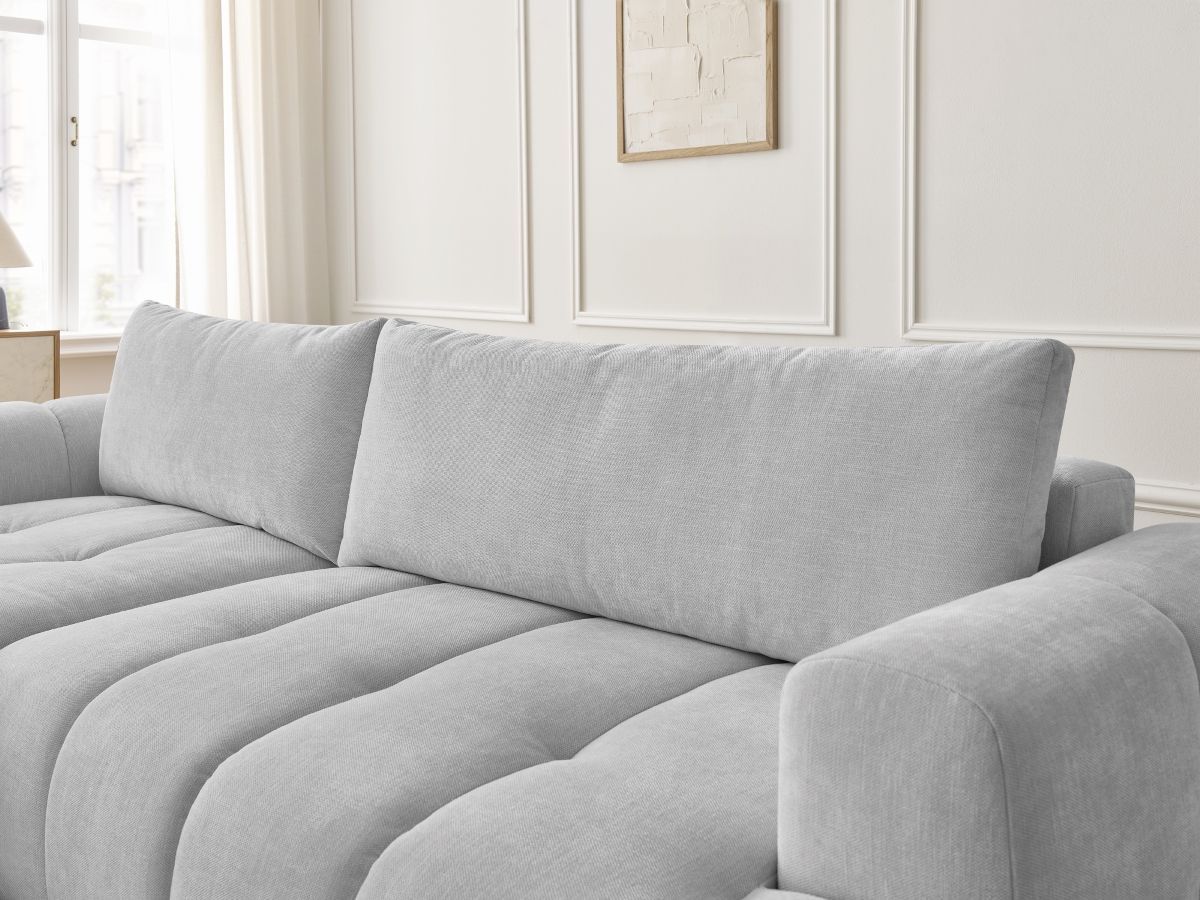 Bobochic Fuji Ecksofa mit Schlaffunktion und Bettkasten und Pouf 292 × 160 cm Stoff Hellgrau Ecke links