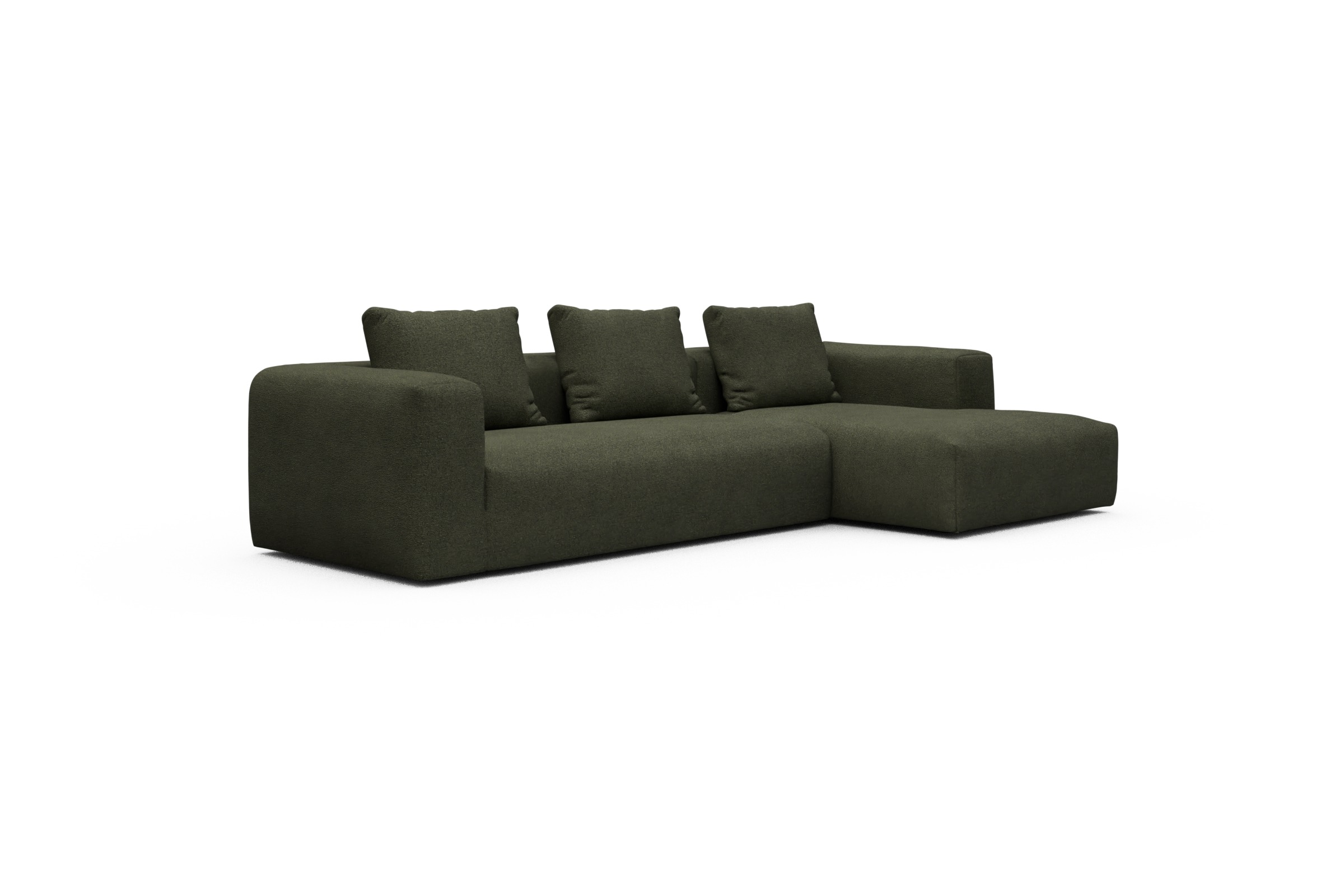 Ecksofa Fred Chaiselongue rechts mit 2,5-Sitzer Boucle-Forest-Green