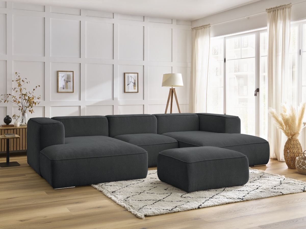 Bobochic Zephyr Wohnlandschaft mit Pouf Strukturstoff Dunkelgrau