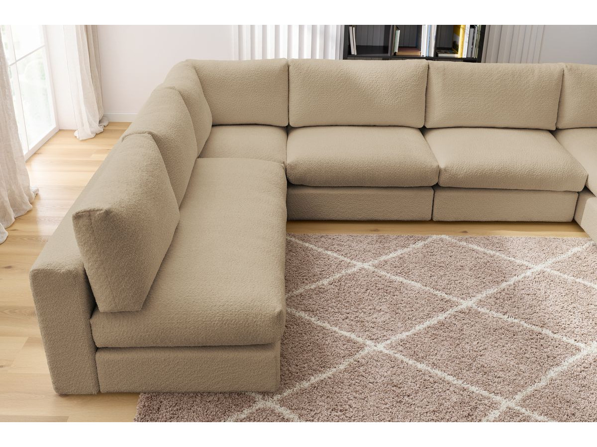 Bobochic Paris Ecksofa mit Pouf 369 × 262 cm Bouclé-Stoff Braun