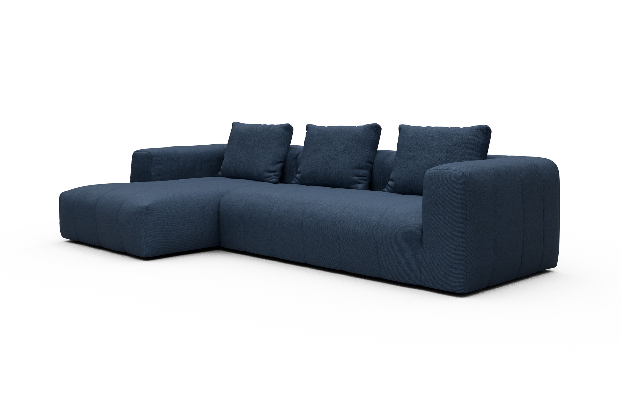 Ecksofa Hugo 2,5-Sitzer Armlehne rechts mit Chaiselongue Weda-Blue