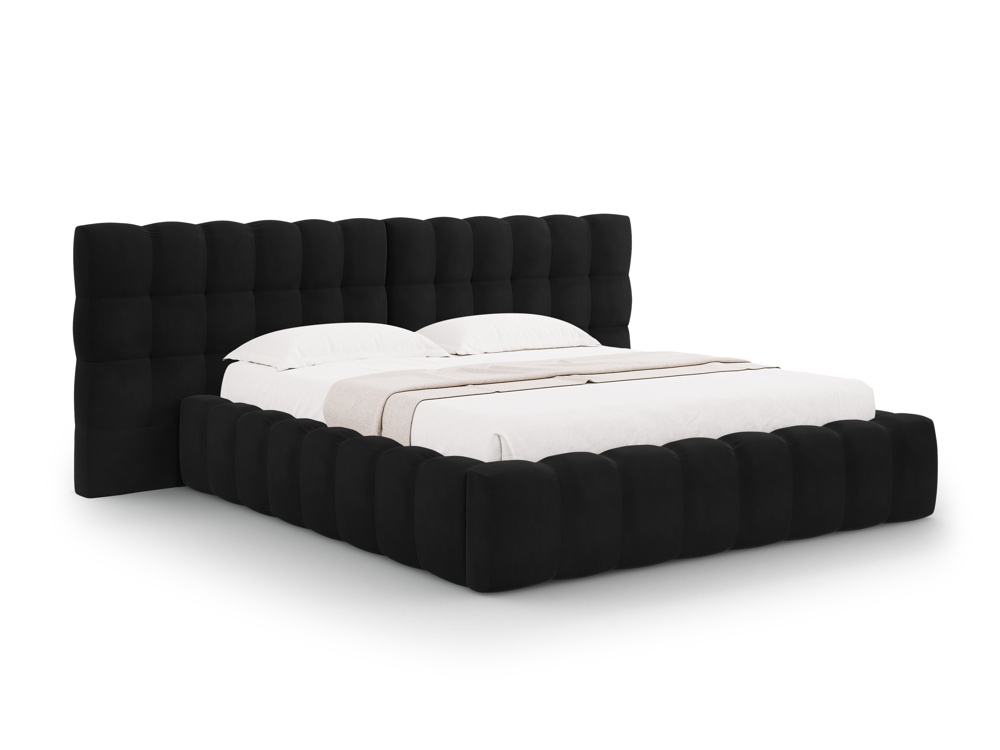 Cosmopolitan Design Stauraumbett mit doppeltem Kopfteil Bali 140x200 Samt Bluvel Schwarz