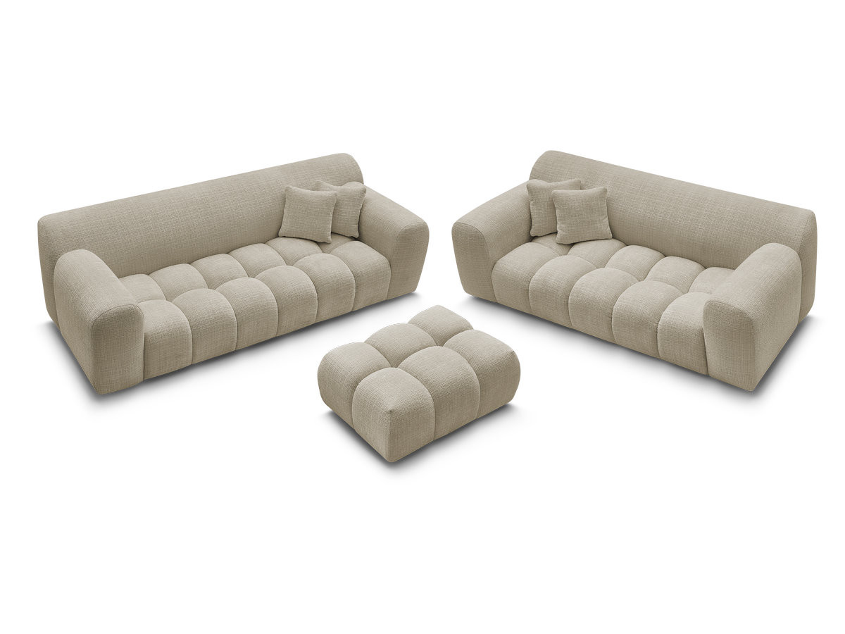 Bobochic Melisse Sofa 5-Sitzer mit Pouf Strukturstoff Beige