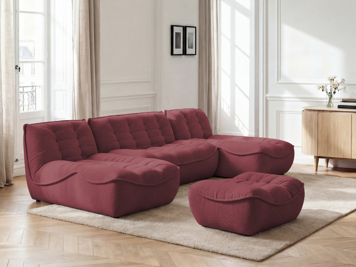 Bobochic Serena Wohnlandschaft mit Pouf Melange-Stoff Rot