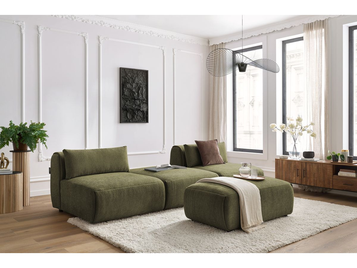 Bobochic Jeanne Sofa 4-Sitzer mit Pouf Strukturstoff Grün