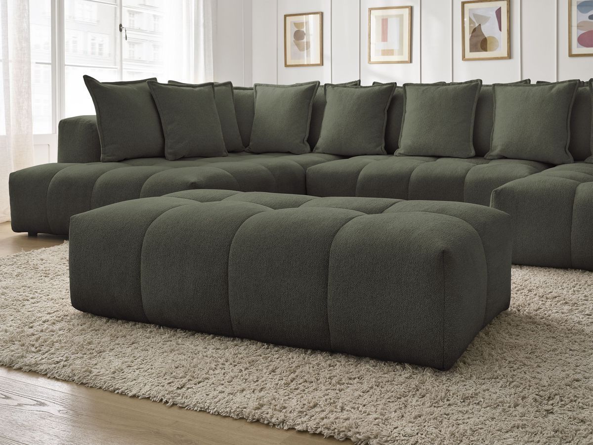 Bobochic Everest Wohnlandschaft mit Pouf, 14 Kissen Melange-Stoff Grün Ecke rechts
