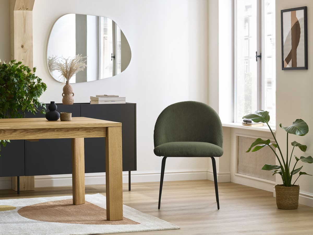 Bobochic Lalie Esszimmerstuhl 2er-Set mit Metallbeinen, schwarz Cordsamt Grün
