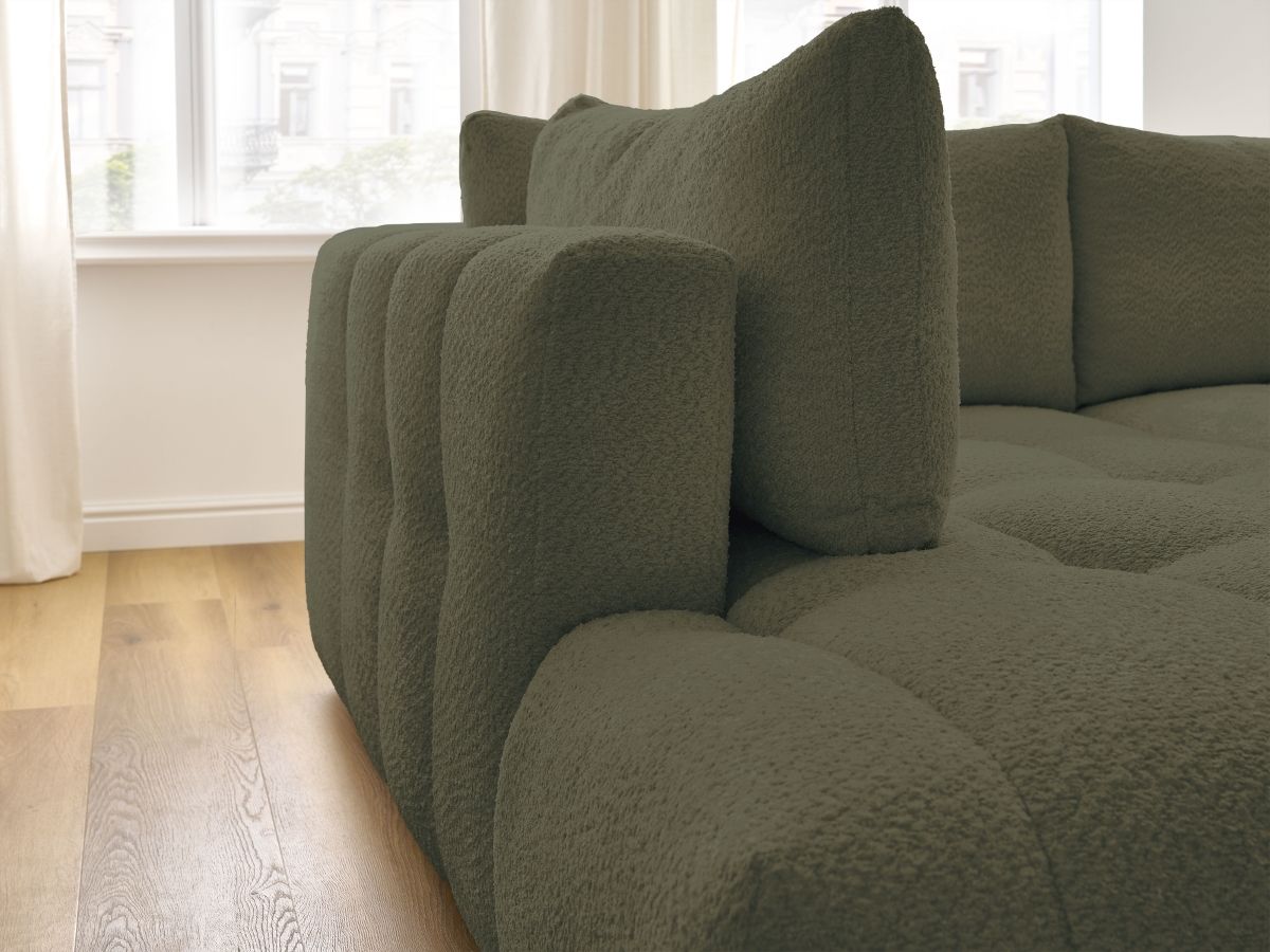 Bobochic Fuji Ecksofa mit Schlaffunktion und Bettkasten und Pouf 282 × 204 cm Bouclé-Stoff Grün Ecke links