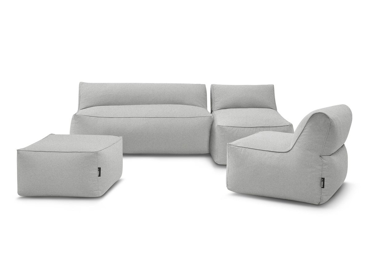 Bobochic Riviera Gartensofa 5-Sitzer mit Pouf Stoff Hellgrau