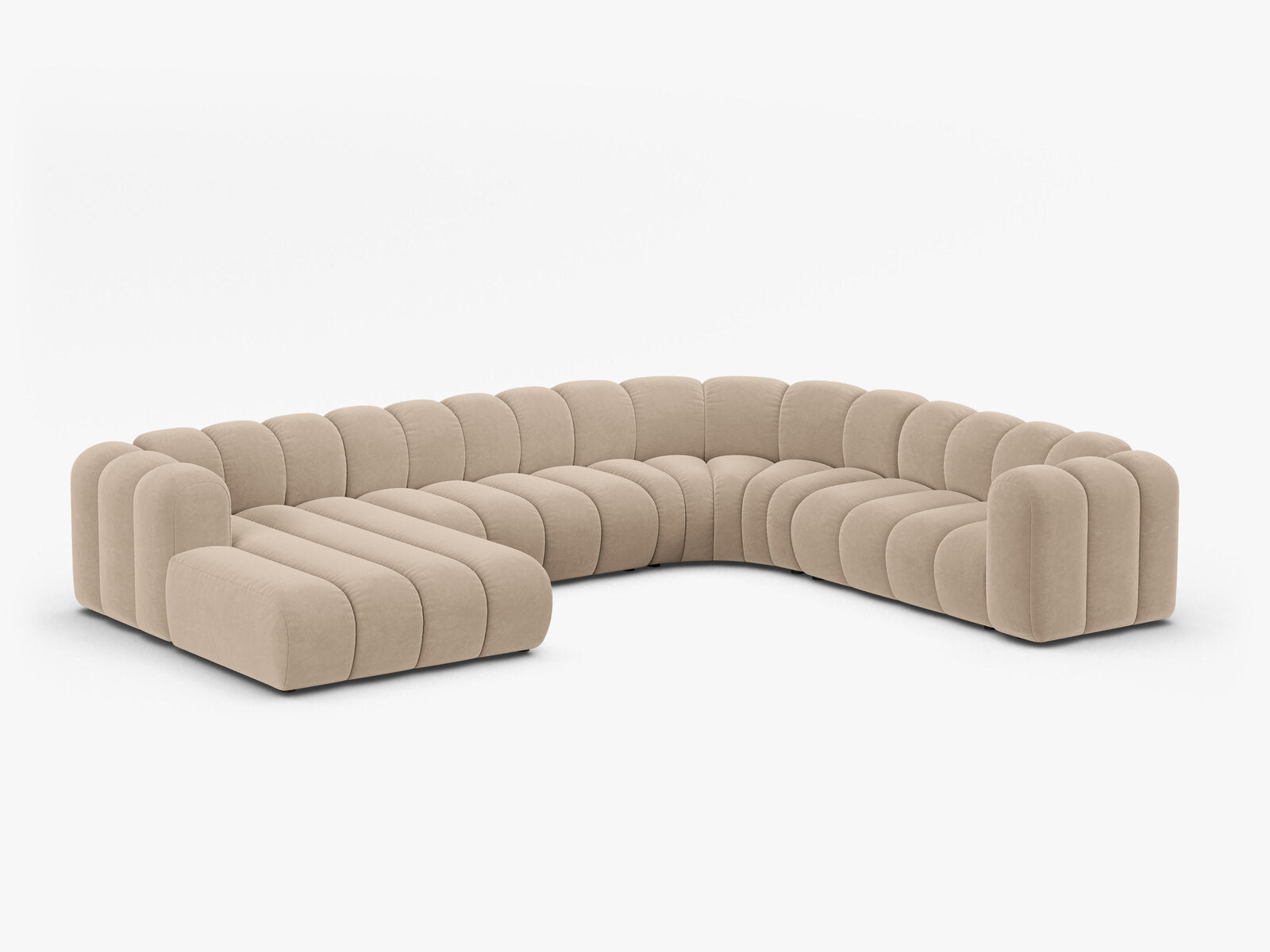 Micadoni Modulares Panorama Ecksofa Lupine 6-Sitzer Rechts Samt Venus Beige
