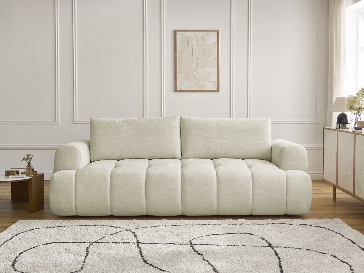 Bobochic Fuji Schlafsofa 3-Sitzer mit Bettkasten Stoff Beige