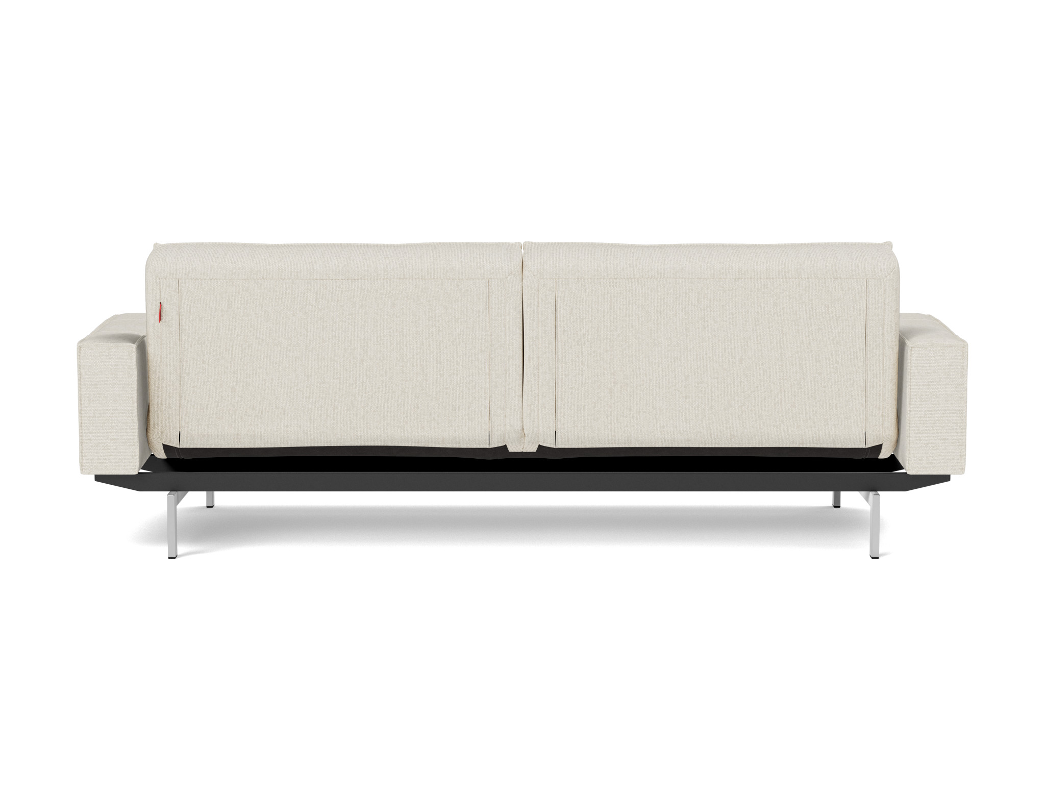 Schlafsofa Splitback mit Armlehnen Boucle Skandi 531-Off-White Beine Chrom