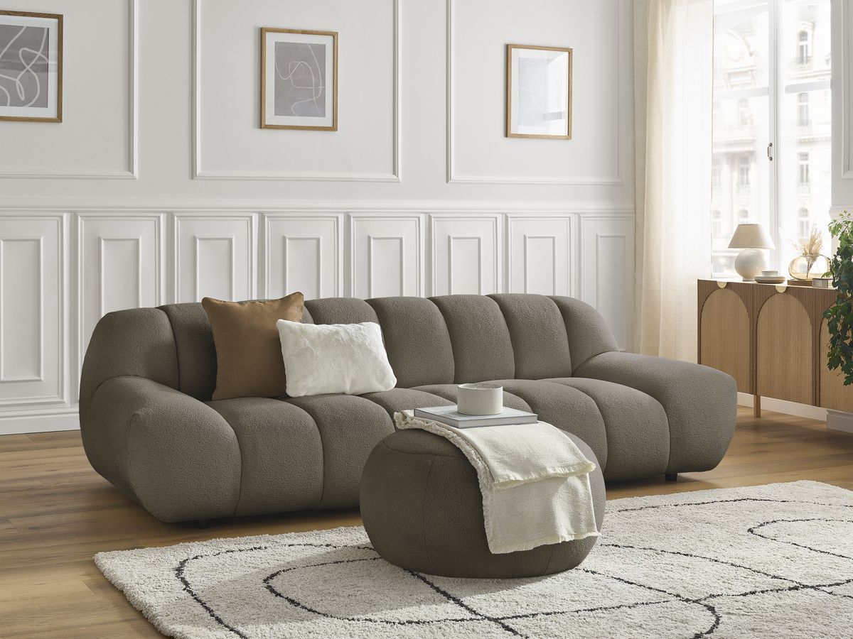 Bobochic Hayden Sofa 4-Sitzer mit Pouf Bouclé-Stoff Braun