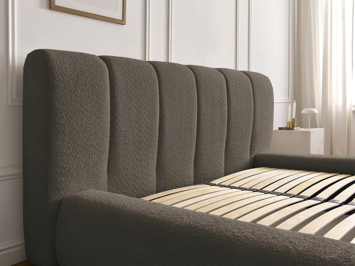 Bobochic Denali Polsterbett mit Bettkasten Bouclé-Stoff Braun, Liegefläche 140 × 190 cm