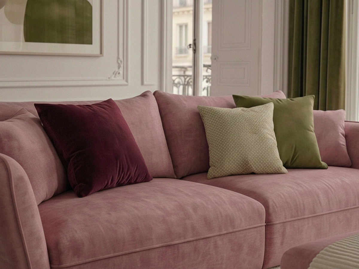 Bobochic Luigi Sofa 3-Sitzer mit Pouf Strukturstoff Rosa