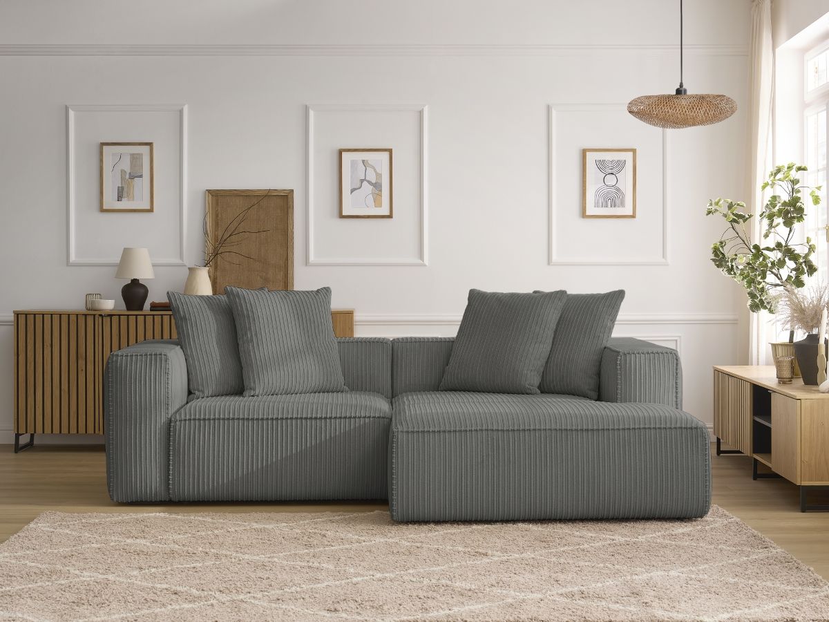 Bobochic Nina Ecksofa Cordsamt Dunkelgrau Ecke rechts