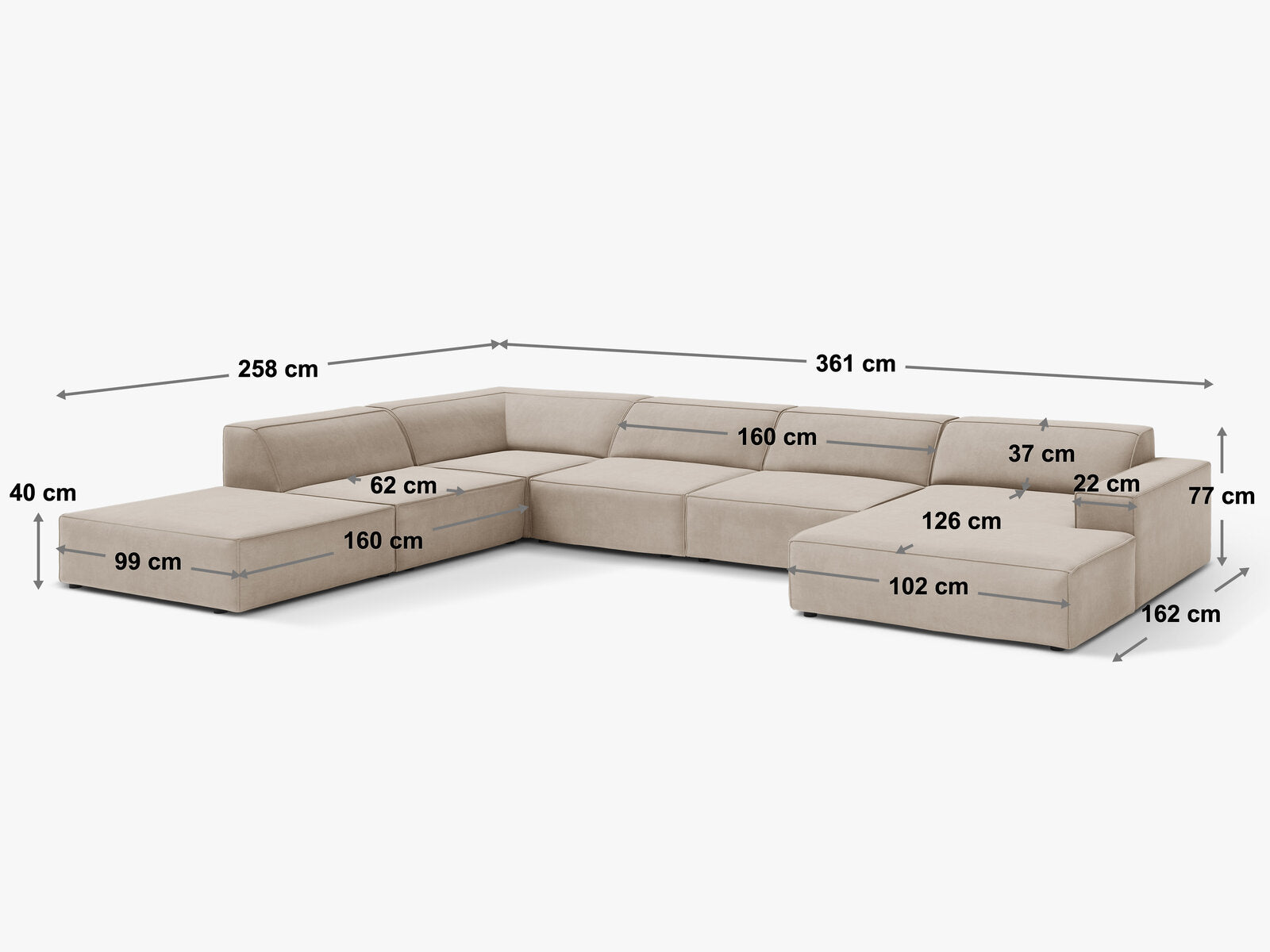 Micadoni Panorama-Ecksofa Jodie 7-Sitzer Links Samt Bluvel Schwarz