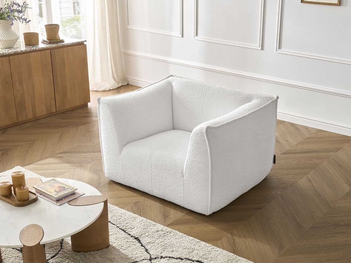 Bobochic Giorgia Sessel Bouclé-Stoff Weiß