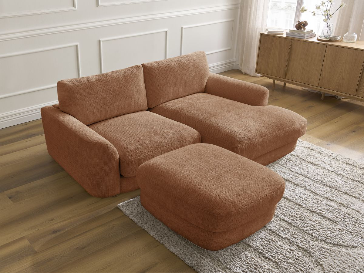 Bobochic Leonore Ecksofa mit Pouf Strukturstoff Orange Ecke rechts