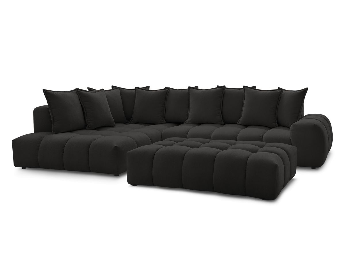 Bobochic Everest Ecksofa mit Schlaffunktion und Pouf, 10 Kissen Strukturstoff Schwarz Ecke links