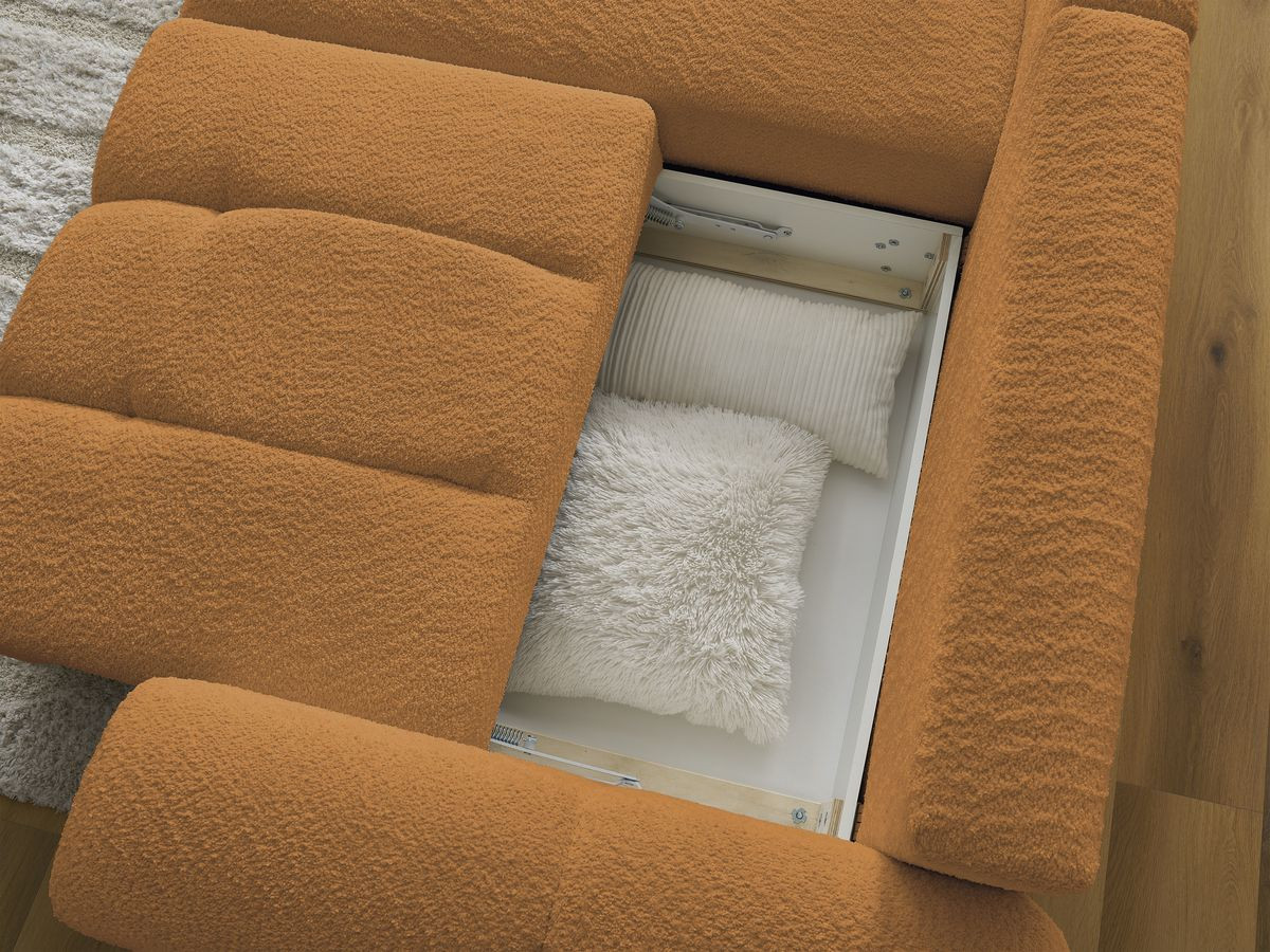 Bobochic Roxelane Ecksofa mit Schlaffunktion und Bettkasten 258 × 150 cm Bouclé-Stoff Gelb Ecke links