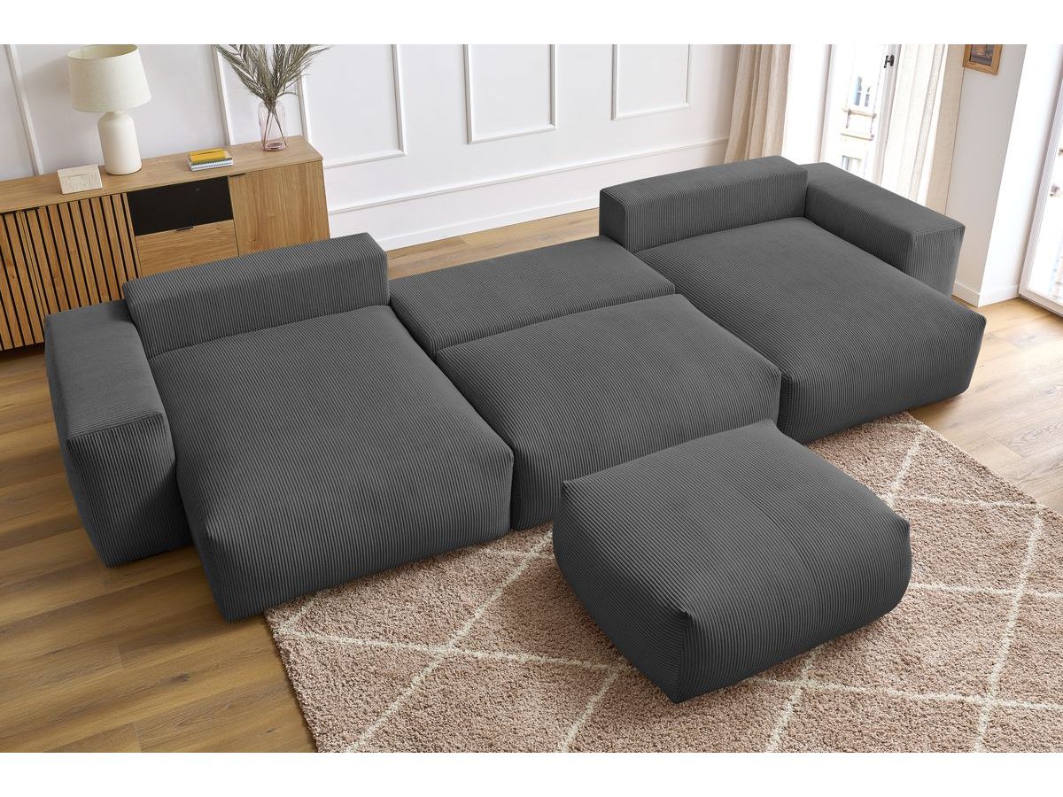 Bobochic Voltaire Wohnlandschaft mit Pouf 420 × 174 cm, Liegefläche 135 × 345 cm Cordsamt Dunkelgrau