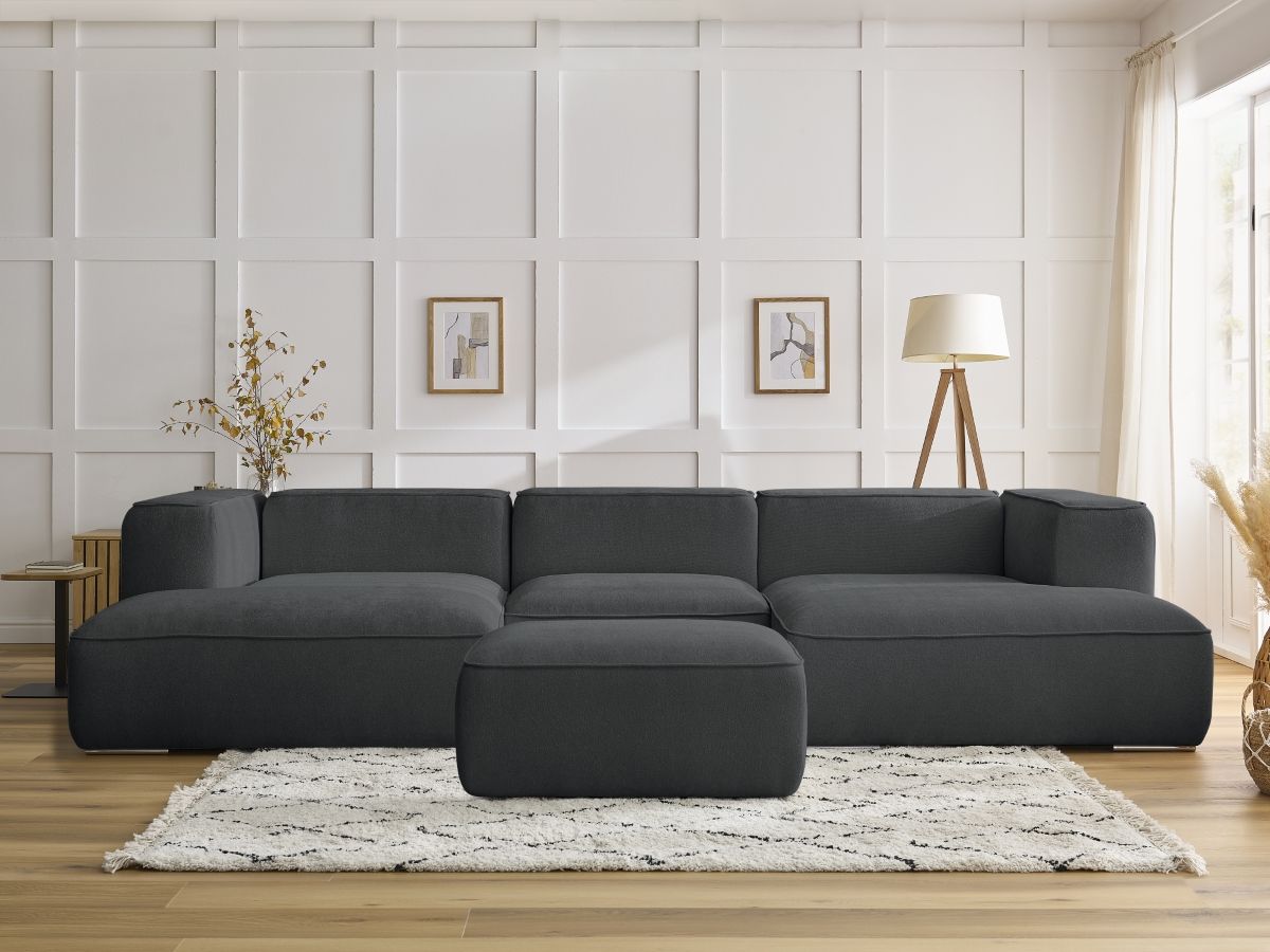 Bobochic Zephyr Wohnlandschaft mit Pouf Strukturstoff Dunkelgrau