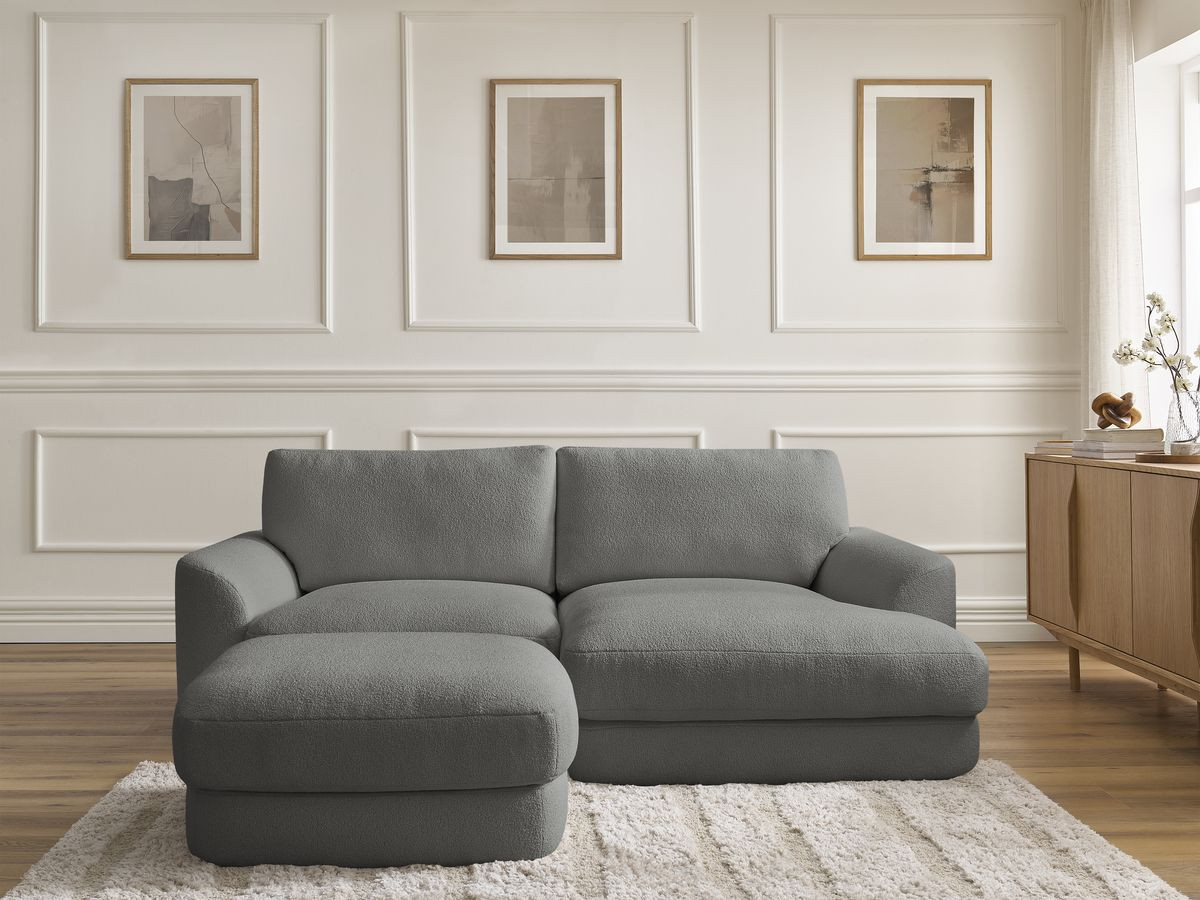 Bobochic Leonore Ecksofa mit Pouf Bouclé-Stoff Dunkelgrau Ecke rechts