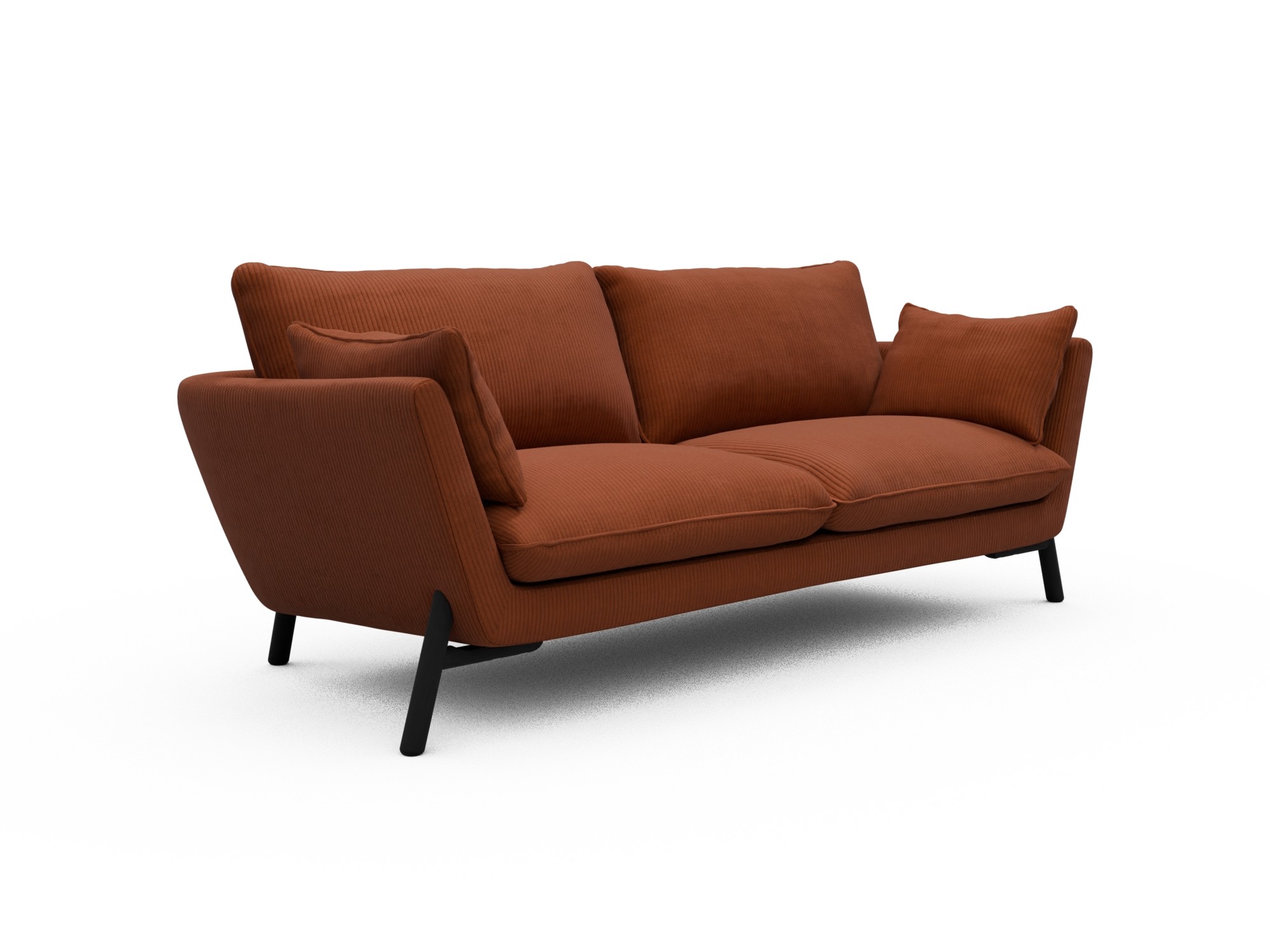 Skandi Home Sofa Emil 3-Sitzer Beinfarbe Eiche Schwarz Corduroy-Burnt-Orange moebelfaktor
